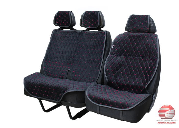 Перейти на страницу товара Накидки сидений для а/м Газель Бизнес, Next 3-х мест. (черный) велюр стеганый, красный ромб «серия Люкс» к-т 2 шт.