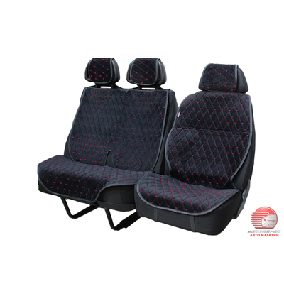 Кликните для увеличения изображения Накидки сидений для а/м Газель Бизнес, Next 3-х мест. (черный) велюр стеганый, красный ромб «серия Люкс» к-т 2 шт.