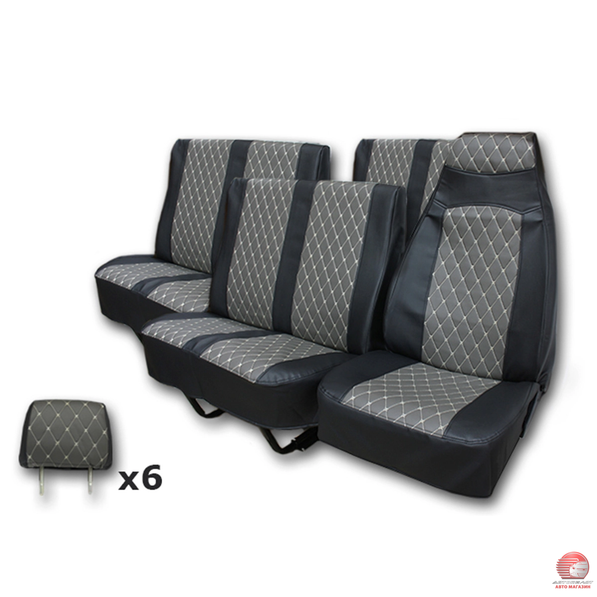Перейти на страницу товара Чехлы сидений для а/м Газель 2705,2217 7-ми мест. (серый) мягкая, бархатистая экокожа