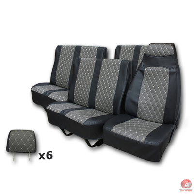 Кликните для увеличения изображения Чехлы сидений для а/м Газель 2705,2217 7-ми мест. (серый) мягкая, бархатистая экокожа