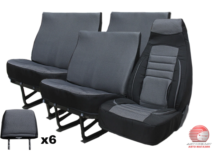 Перейти на страницу товара Чехлы сидений для а/м Газель 2705,2217 7-ми мест. (серый) жаккард/ анатомические