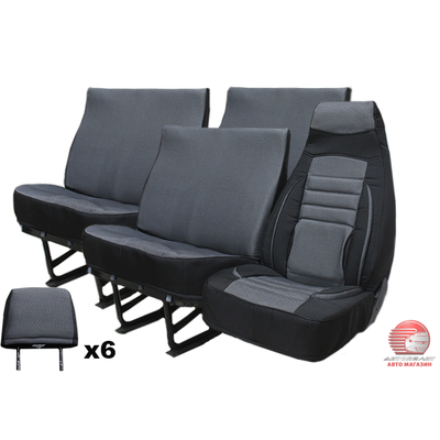 Кликните для увеличения изображения Чехлы сидений для а/м Газель 2705,2217 7-ми мест. (серый) жаккард/ анатомические