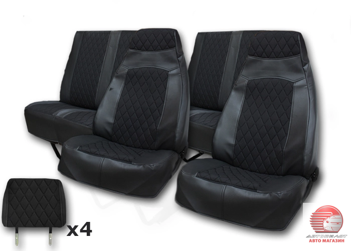 Перейти на страницу товара Чехлы сидений для а/м Газель Фермер 6-ти мест. (черный) жаккард стеганый/ экокожа