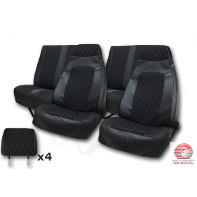 Кликните для увеличения изображения Чехлы сидений для а/м Газель Фермер 6-ти мест. (черный) жаккард стеганый/ экокожа