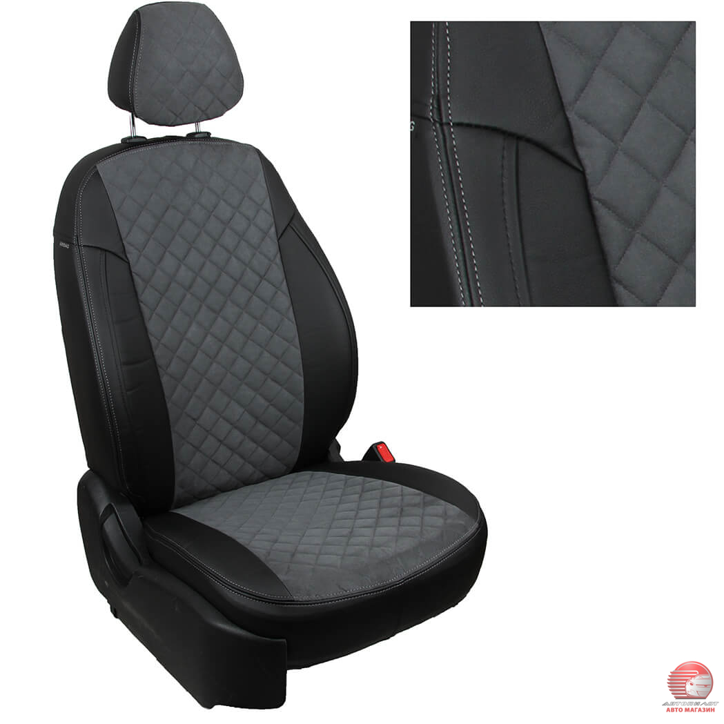 Чехлы для Ford Focus II Comfort Sd/Hb/Wag с 05-11г. черный/темно-серый, экокожа/алькантара ромб