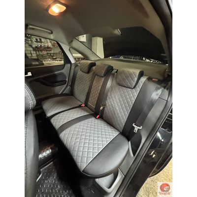 Чехлы для Ford Focus II Ghia/Titanium Sd/Hb/Wag с 05-11 г.в. черный/серый, экокожа/алькантара ромб