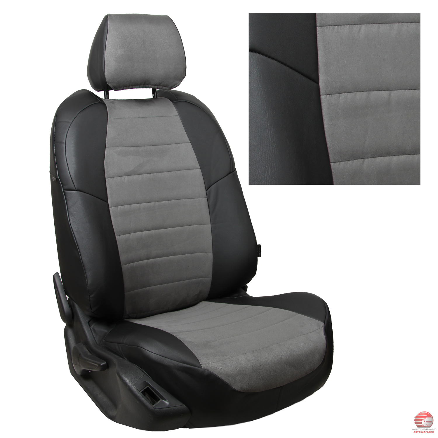 Чехлы для KIA Cerato I Sd с 04-09 г.в., черный/темно-серый, экокожа/алькантара