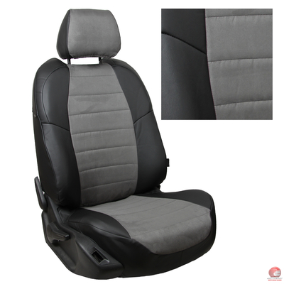 Чехлы для KIA Cerato I Sd с 04-09 г.в., черный/темно-серый, экокожа/алькантара